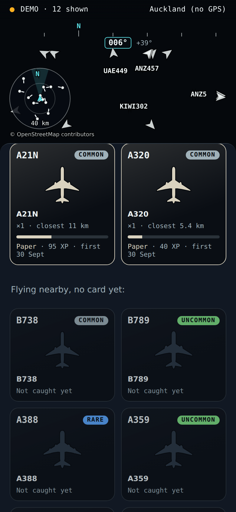 Logbook cards for each aircraft type